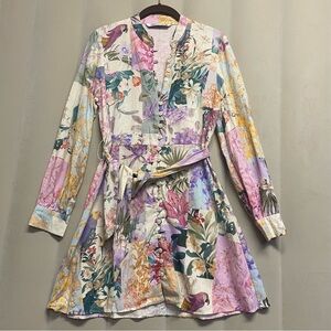 Zara Womens Dress Small Linen Blend Floral Parrot Mini Feminine Dainty Whimsical